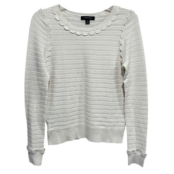 Coquette Ann Taylor Silk Blend Scalloped Knit Sweater Size Small Beige Textured - Picture 1 of 6